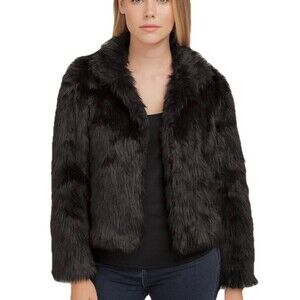 Kenar Women’s Black Faux Fur Jacket Size Small Shaggy Winter Coat Party Chic